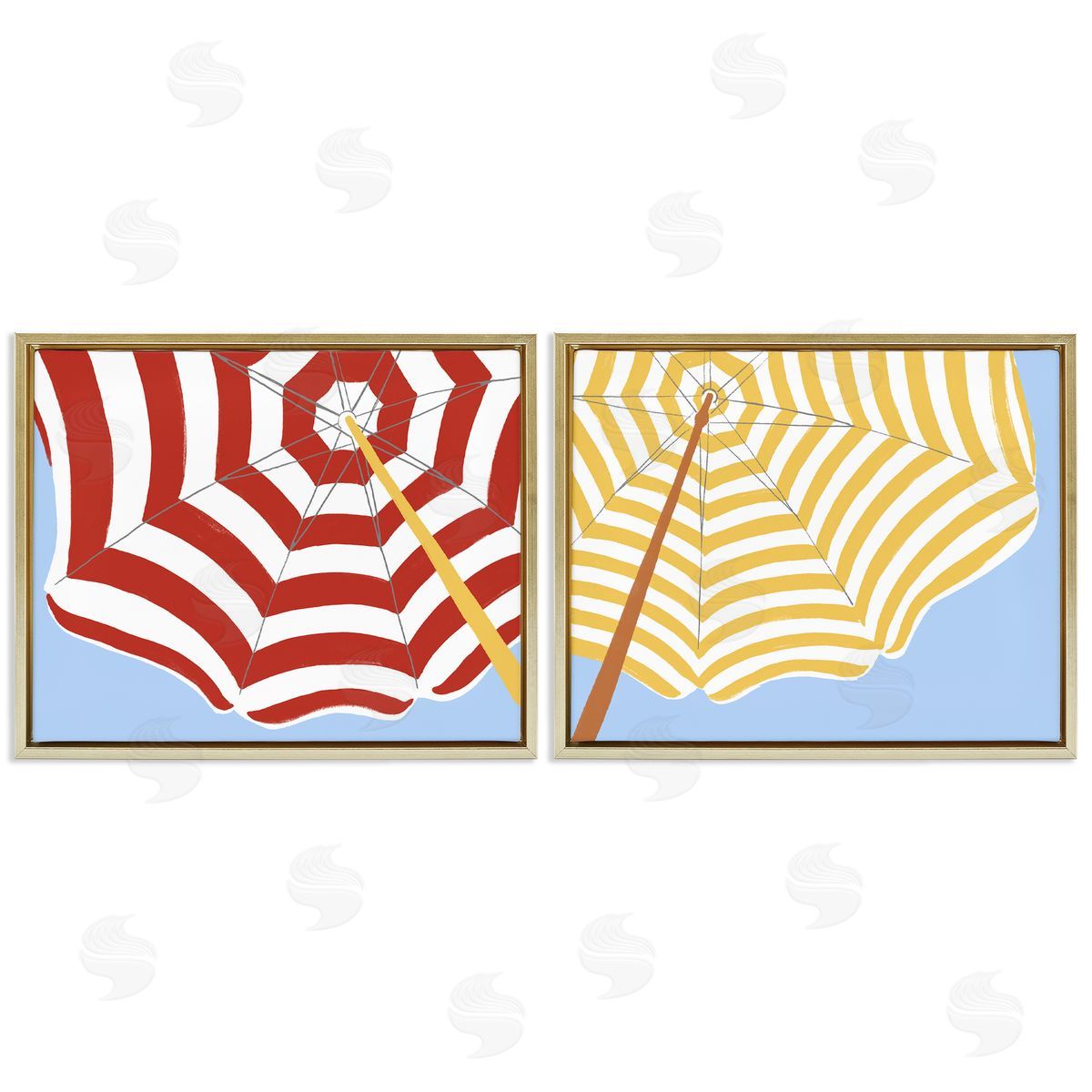 June Erica Vess Striped Beach Umbrella Gold Floating Frame Canvas Wall Art Print