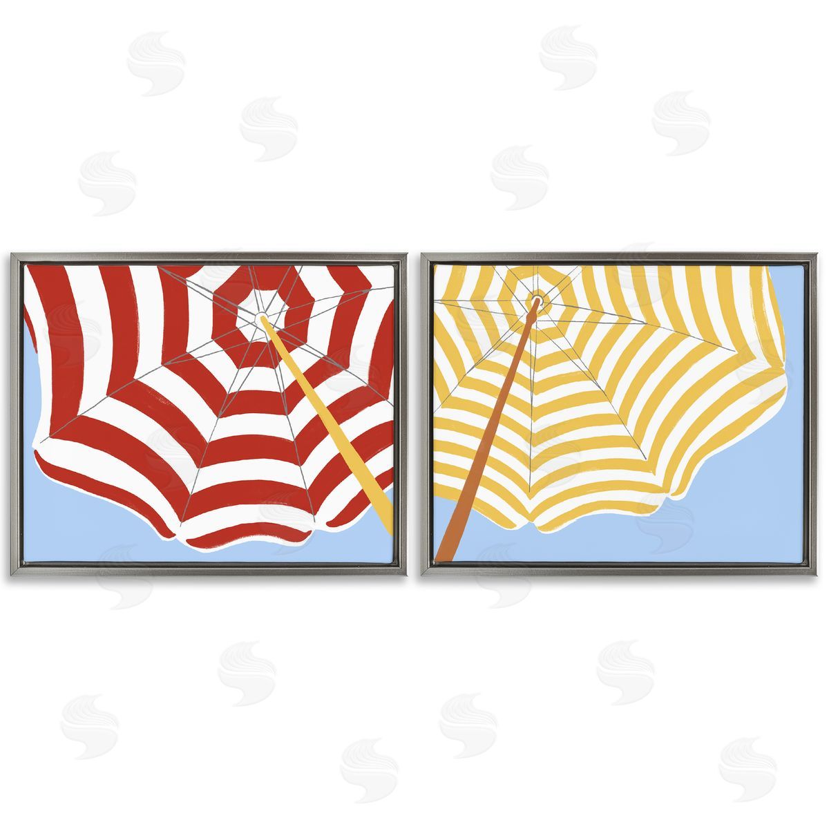 June Erica Vess Striped Beach Umbrella Gray Floating Frame Canvas Wall Art Print