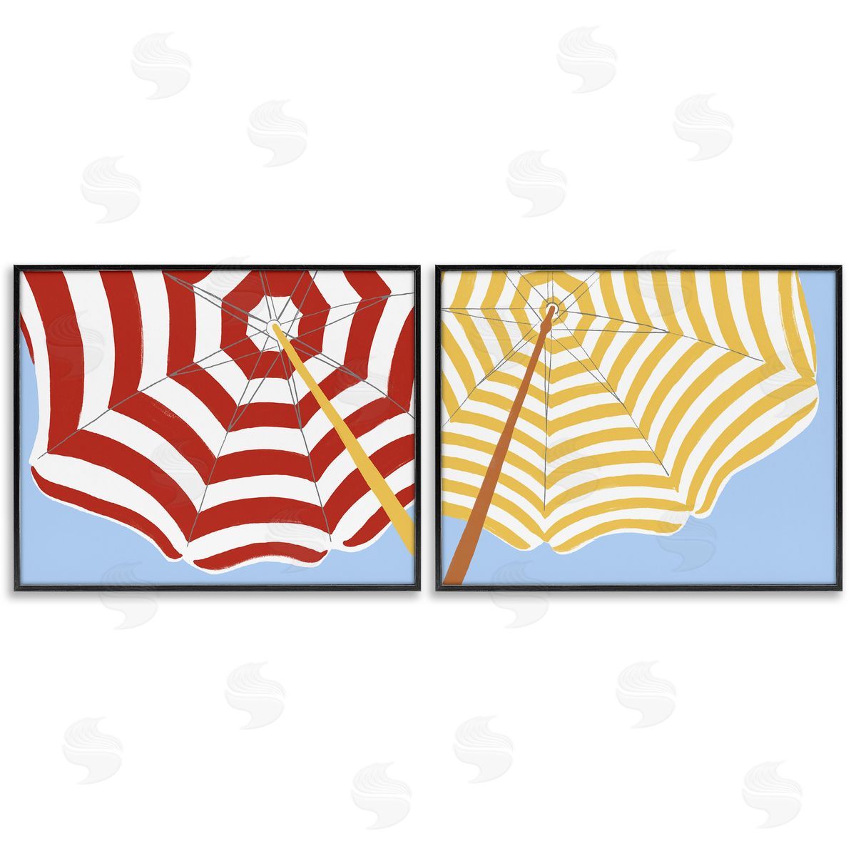 June Erica Vess Striped Beach Umbrella Black Framed Giclee Wall Art Print
