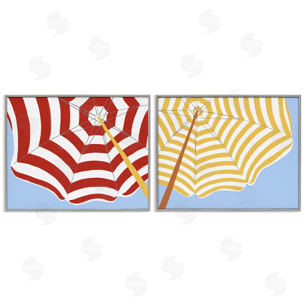 June Erica Vess Striped Beach Umbrella Gray Framed Giclee Wall Art Print