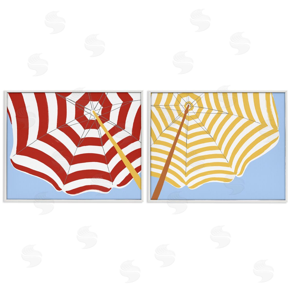 June Erica Vess Striped Beach Umbrella White Framed Giclee Wall Art Print
