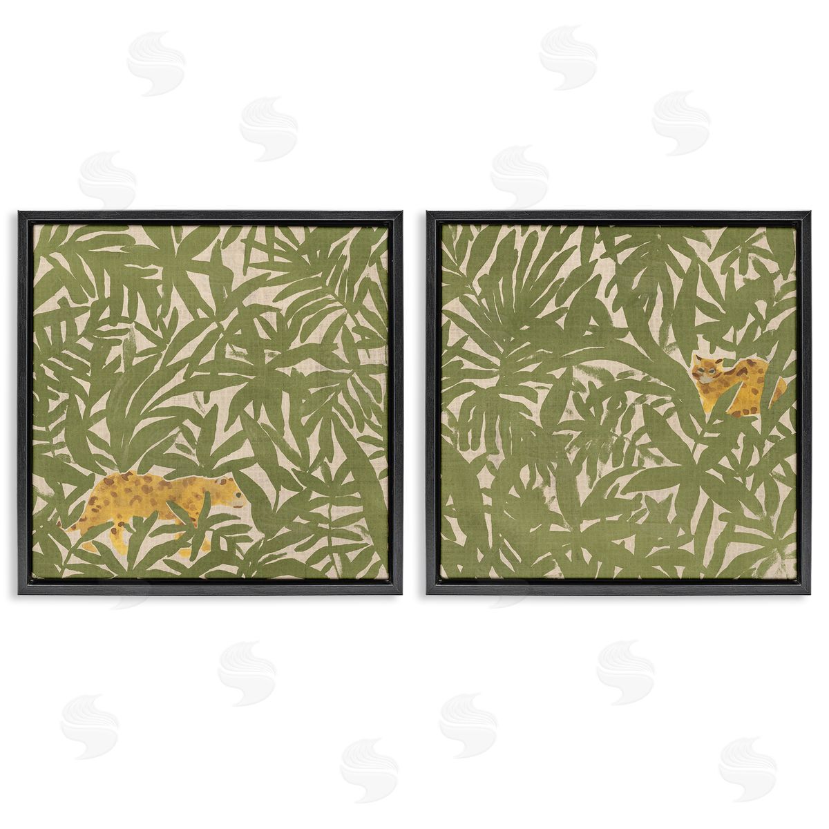 June Erica Vess Hunting Jungle Cat Black Floating Frame Canvas Wall Art Print