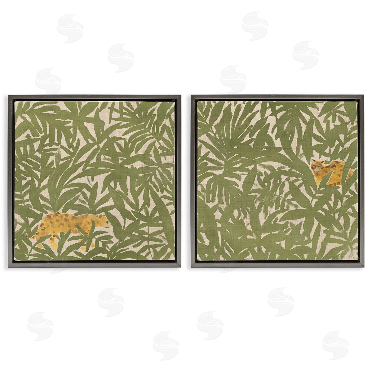 June Erica Vess Hunting Jungle Cat Gray Floating Frame Canvas Wall Art Print