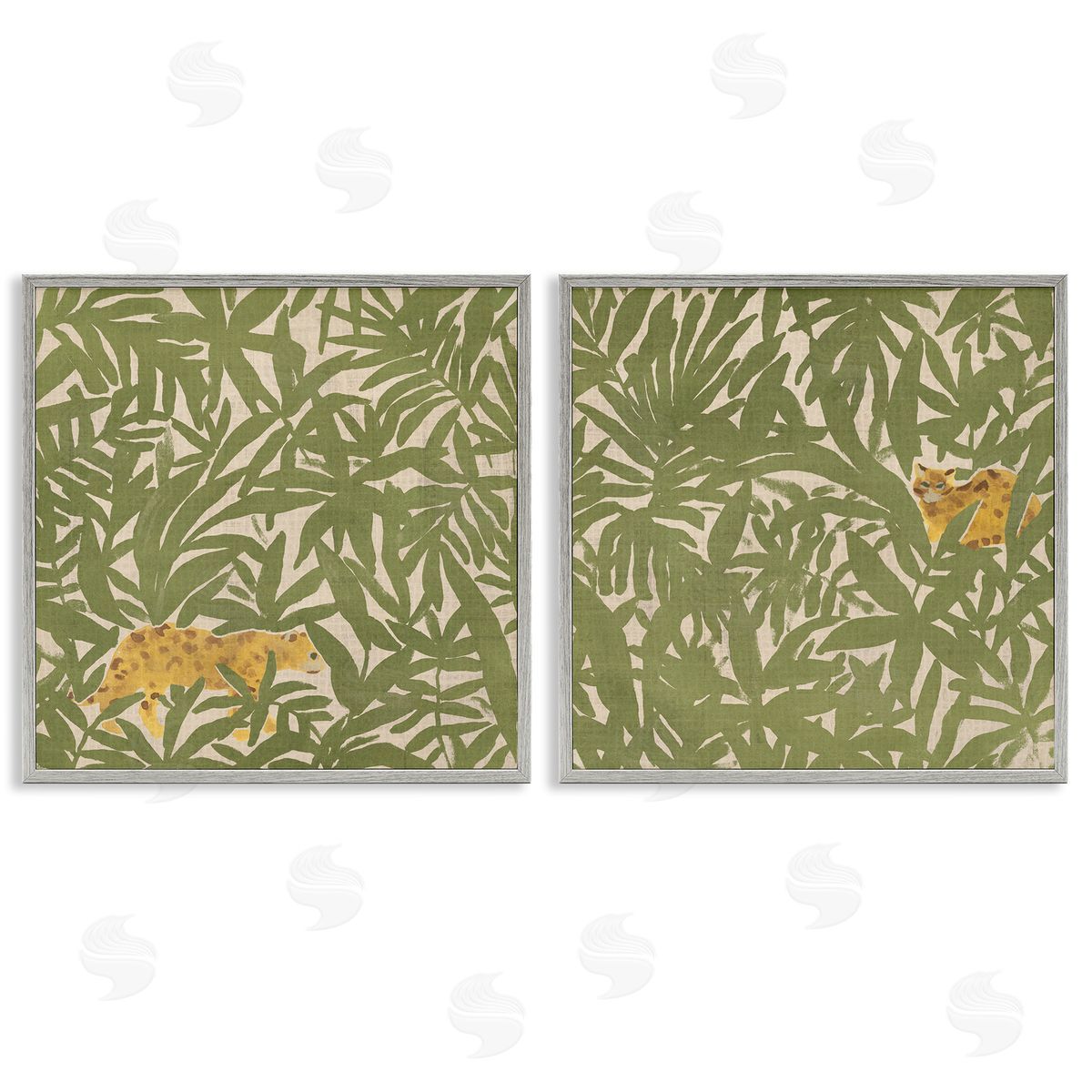 June Erica Vess Hunting Jungle Cat Gray Framed Giclee Wall Art Print