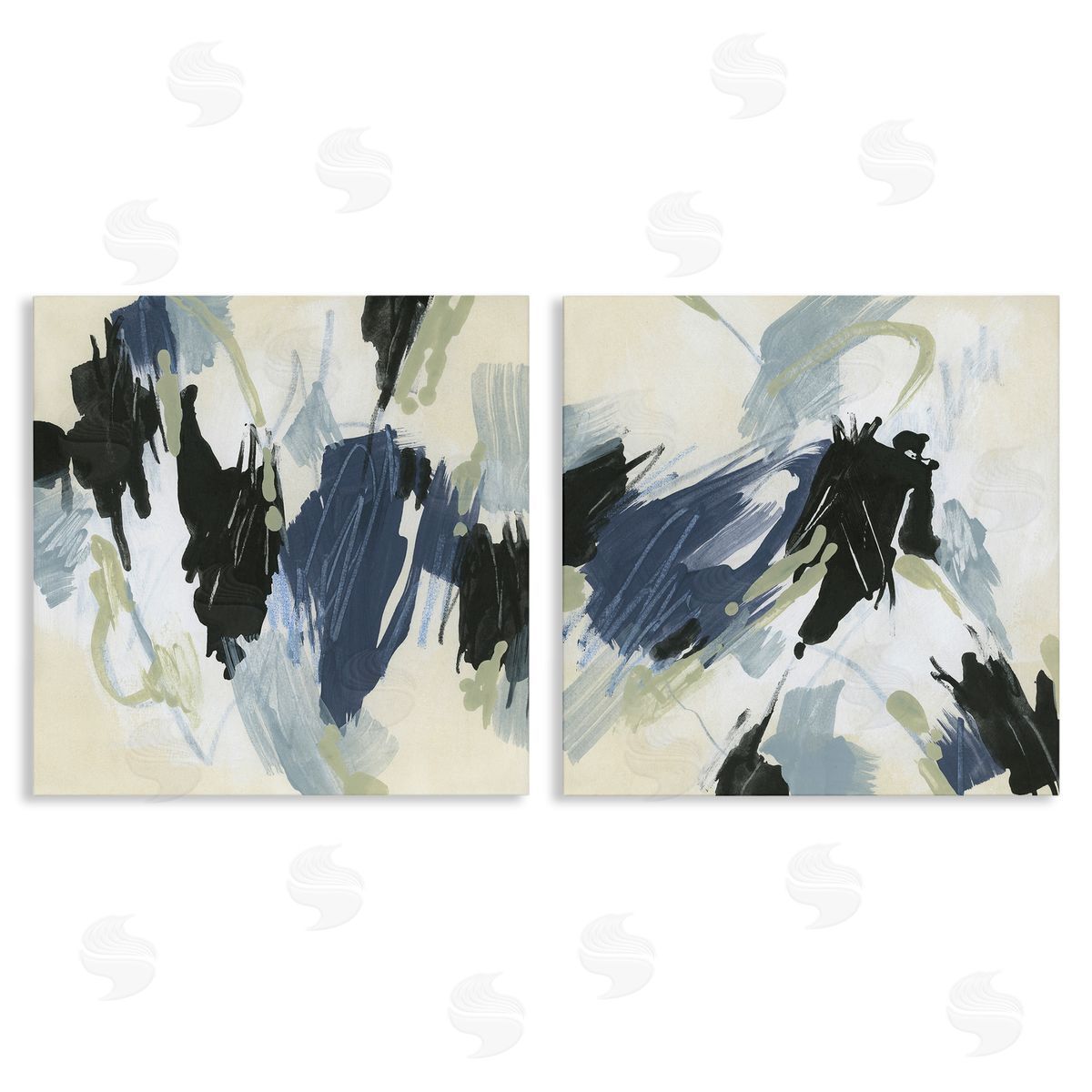 June Erica Vess Muted Blue Green Abstract Patches  Canvas Wall Art Print