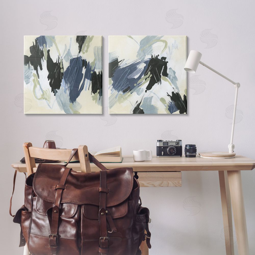 June Erica Vess Muted Blue Green Abstract Patches  Canvas Wall Art Print in Room