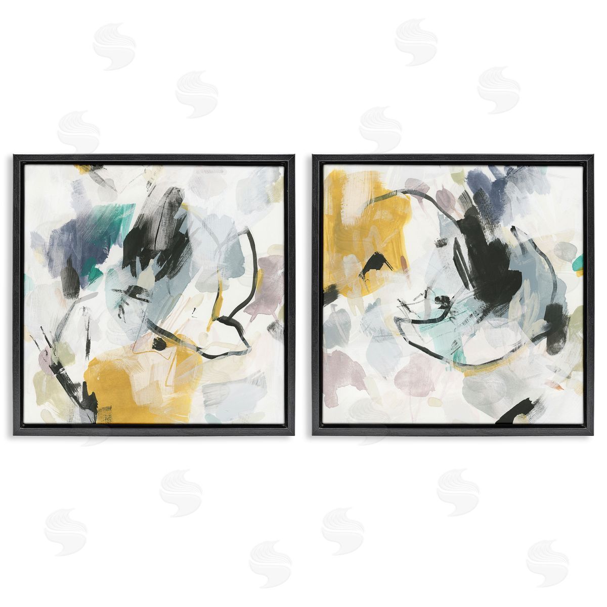 June Erica Vess Black & Yellow Abstract Splash Black Floating Frame Canvas Wall Art Print