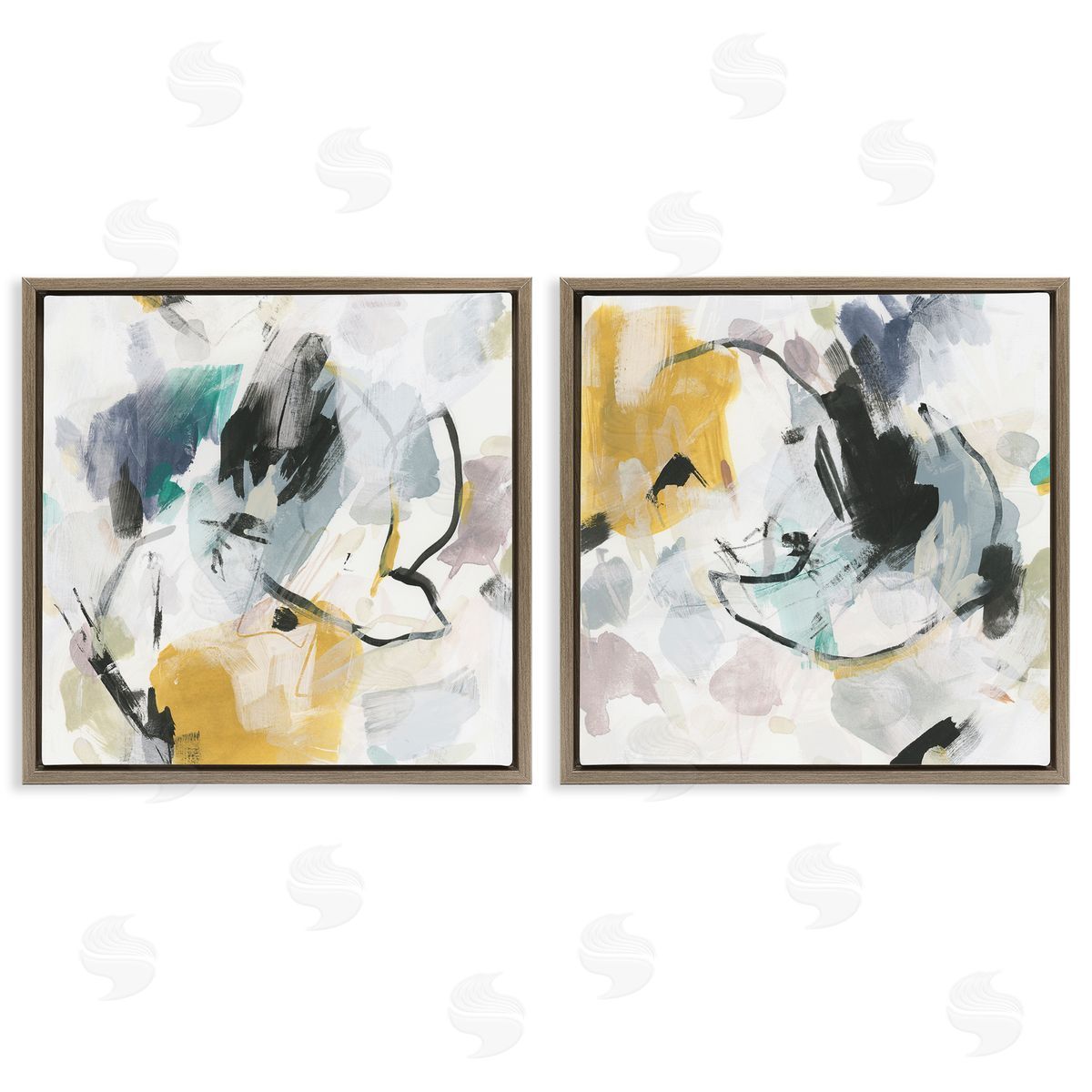 June Erica Vess Black & Yellow Abstract Splash Brown Floating Frame Canvas Wall Art Print