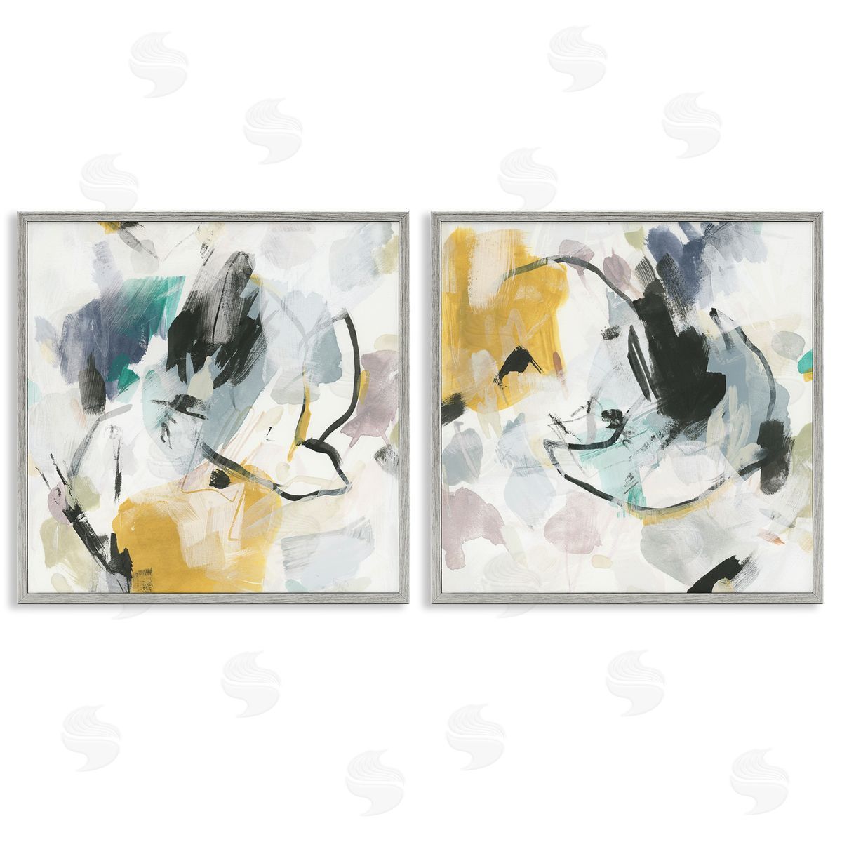 June Erica Vess Black & Yellow Abstract Splash Gray Framed Giclee Wall Art Print