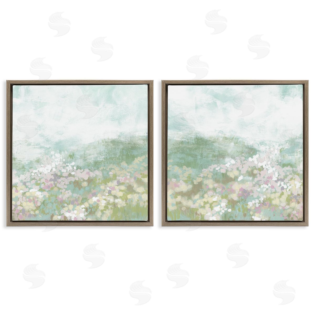 June Erica Vess Muted Pastel Flower Field Brown Floating Frame Canvas Wall Art Print