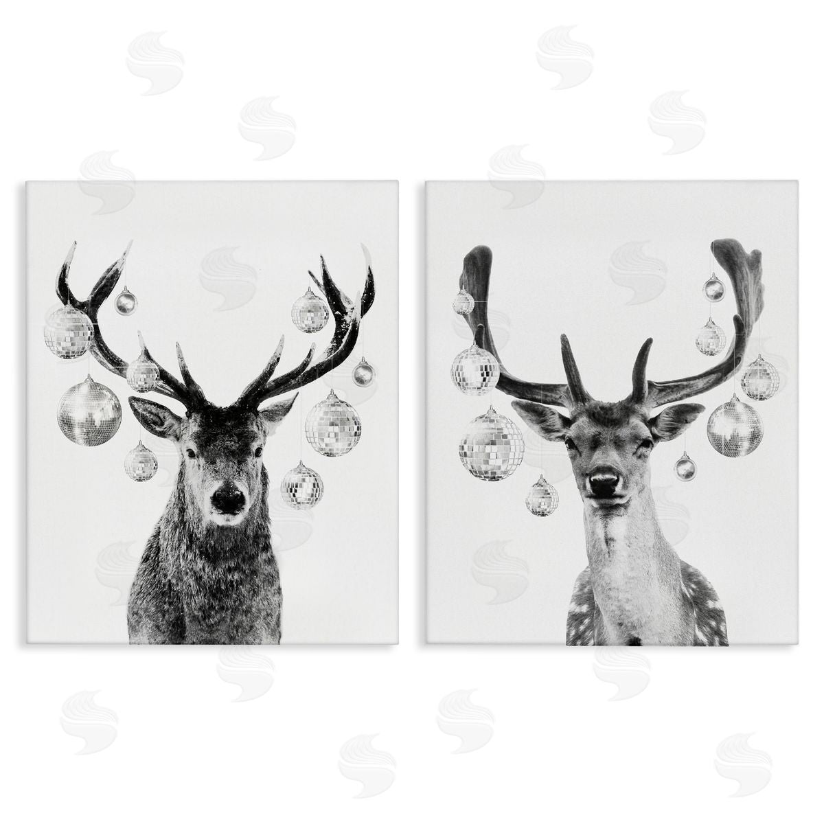 Victoria Barnes Black and White Disco Deer Canvas Wall Art Print