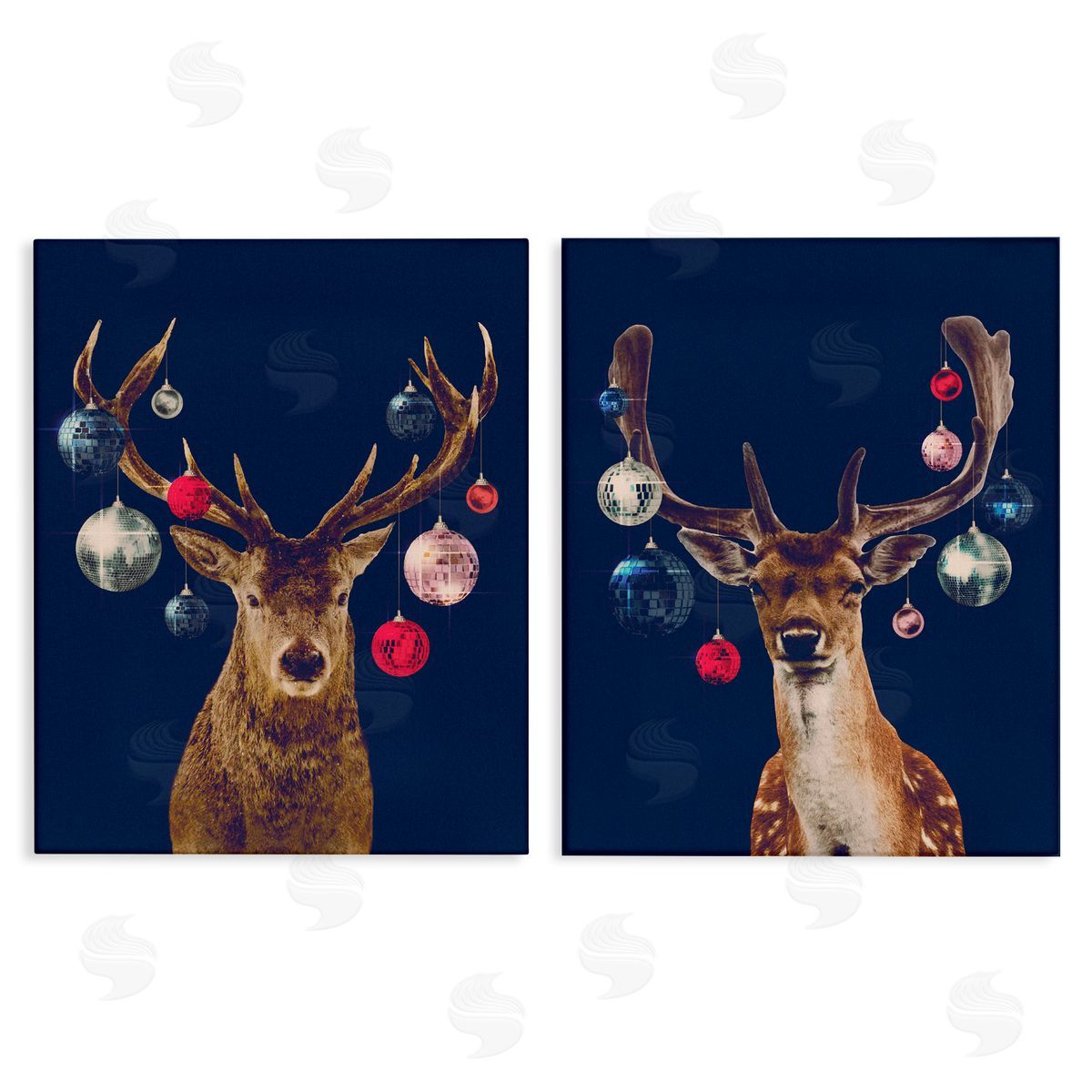 Victoria Barnes Navy Brown Disco Deer Canvas Wall Art Print