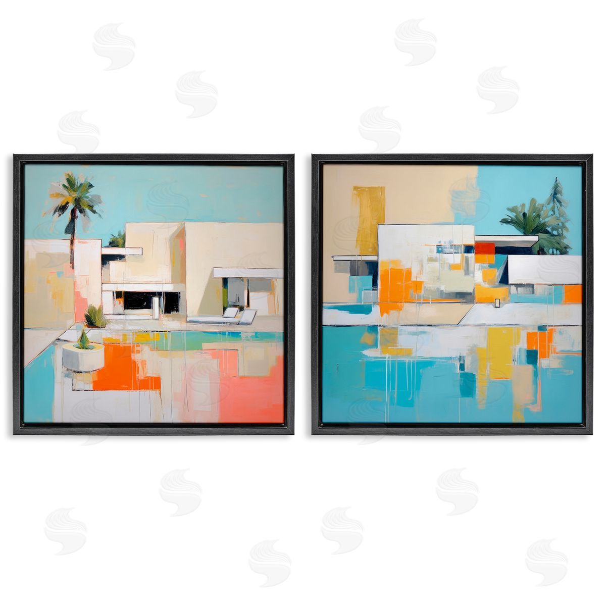 Irena Orlov Abstract Modern Tropical House Black Floating Frame Canvas Wall Art Print
