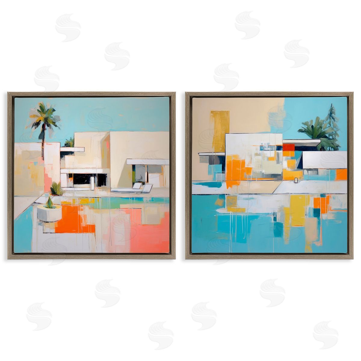 Irena Orlov Abstract Modern Tropical House Brown Floating Frame Canvas Wall Art Print