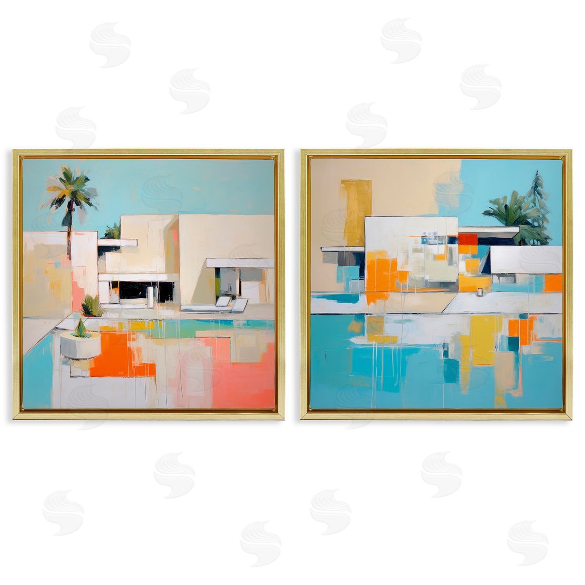 Irena Orlov Abstract Modern Tropical House Gold Floating Frame Canvas Wall Art Print