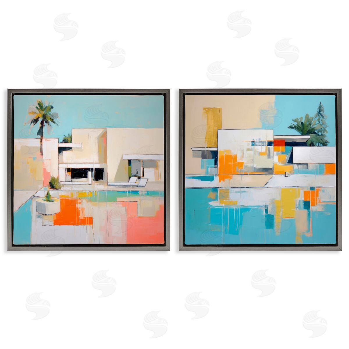 Irena Orlov Abstract Modern Tropical House Gray Floating Frame Canvas Wall Art Print