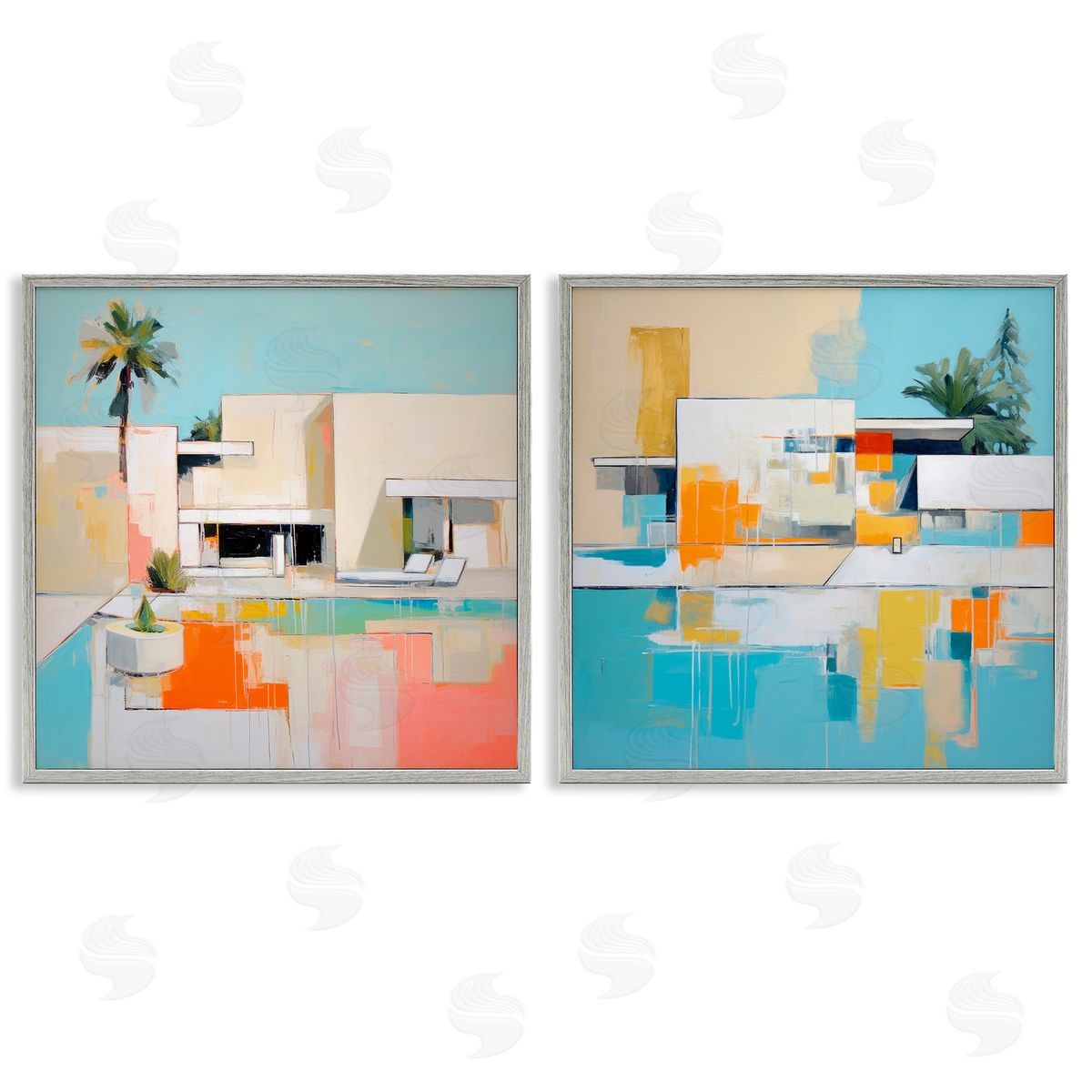 Irena Orlov Abstract Modern Tropical House Gray Framed Giclee Wall Art Print