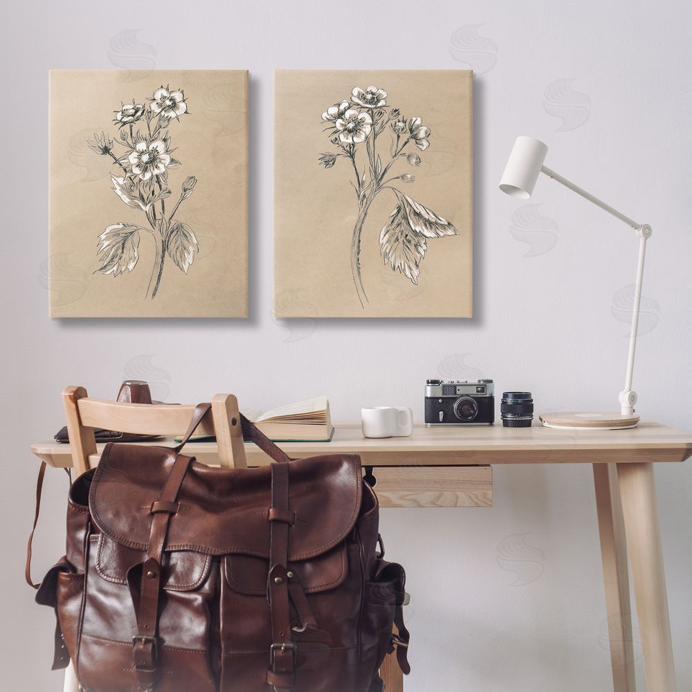 June Erica Vess Vintage Sketch Botanical Canvas Wall Art Print in Room