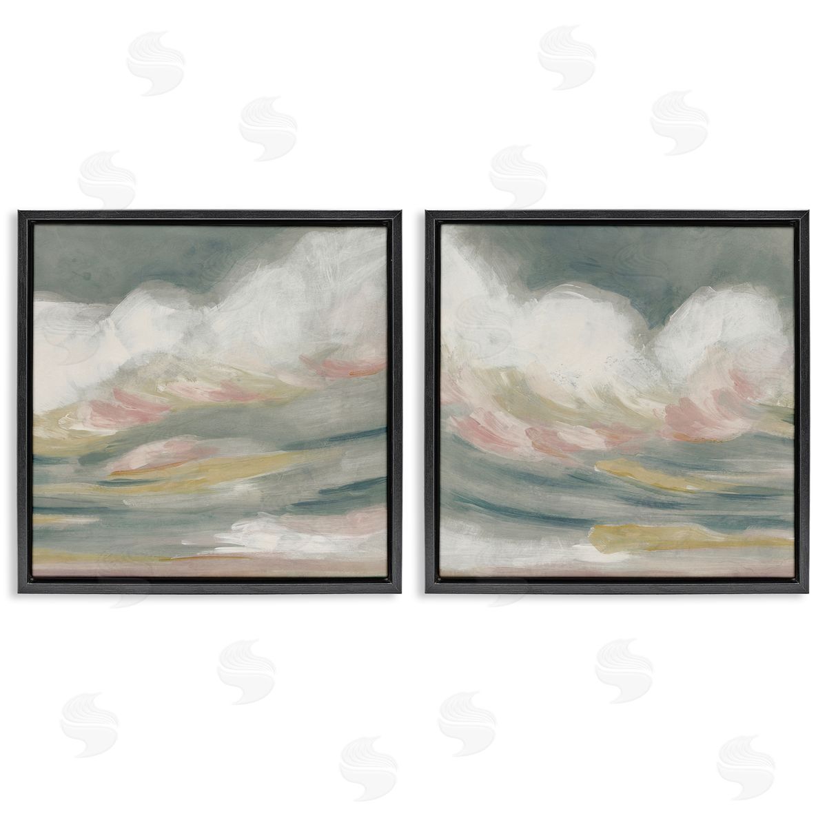 June Erica Vess Wispy Pink Mountains Black Floating Frame Canvas Wall Art Print