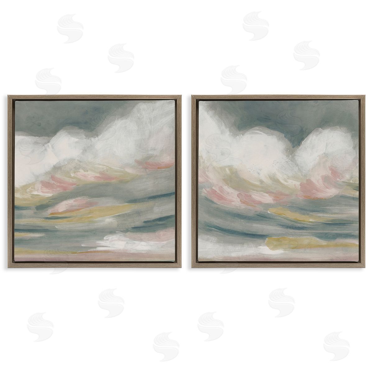 June Erica Vess Wispy Pink Mountains Brown Floating Frame Canvas Wall Art Print