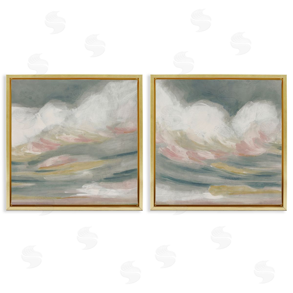 June Erica Vess Wispy Pink Mountains Gold Floating Frame Canvas Wall Art Print