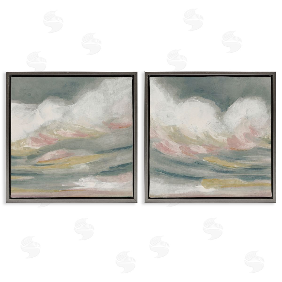 June Erica Vess Wispy Pink Mountains Gray Floating Frame Canvas Wall Art Print