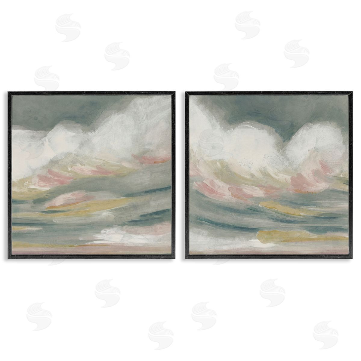 June Erica Vess Wispy Pink Mountains Black Framed Giclee Wall Art Print