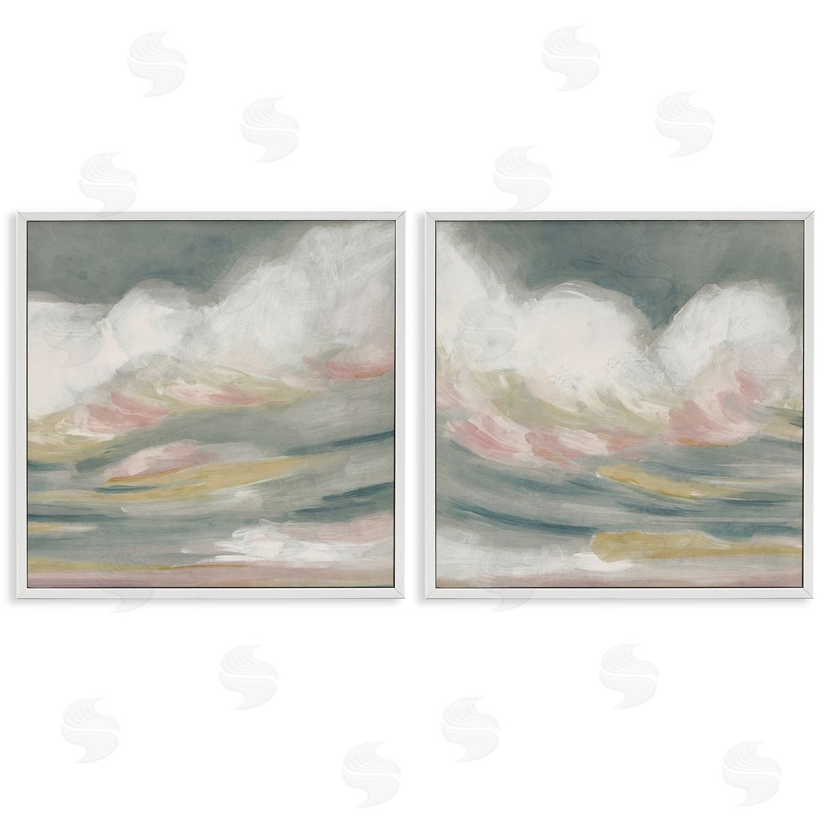 June Erica Vess Wispy Pink Mountains White Framed Giclee Wall Art Print