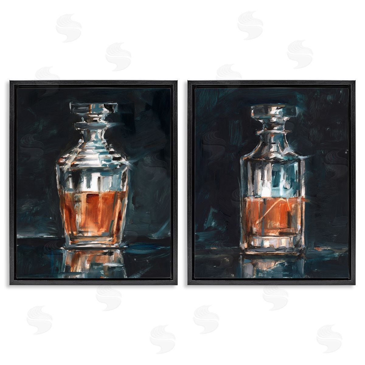 Ethan Harper Abstract Whiskey Decanters Black Floating Frame Canvas Wall Art Print