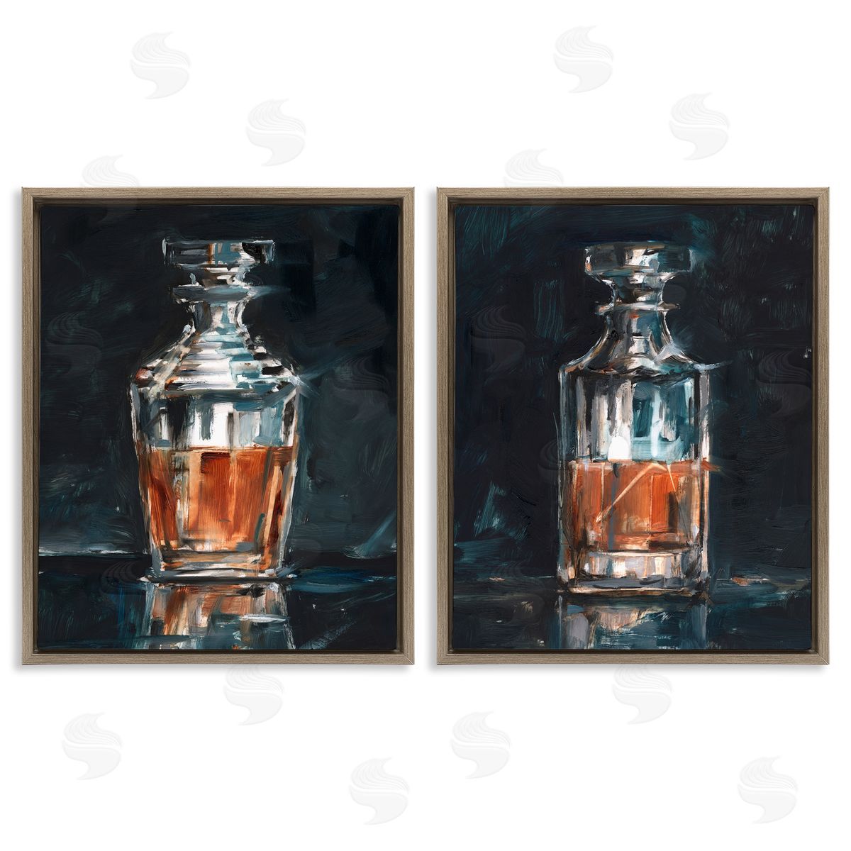 Ethan Harper Abstract Whiskey Decanters Brown Floating Frame Canvas Wall Art Print