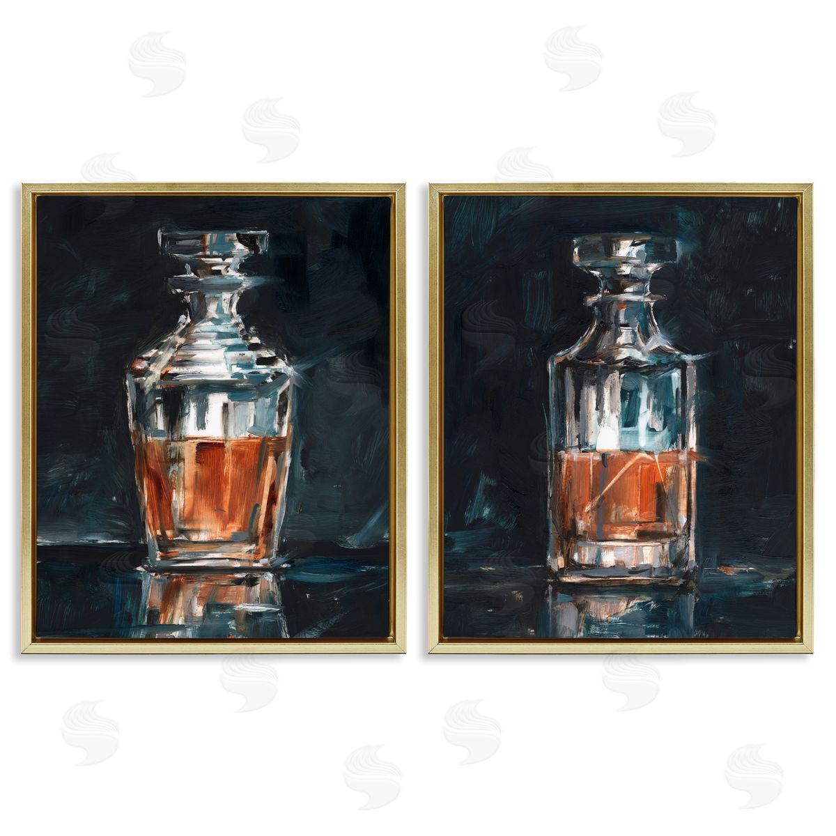Ethan Harper Abstract Whiskey Decanters Gold Floating Frame Canvas Wall Art Print