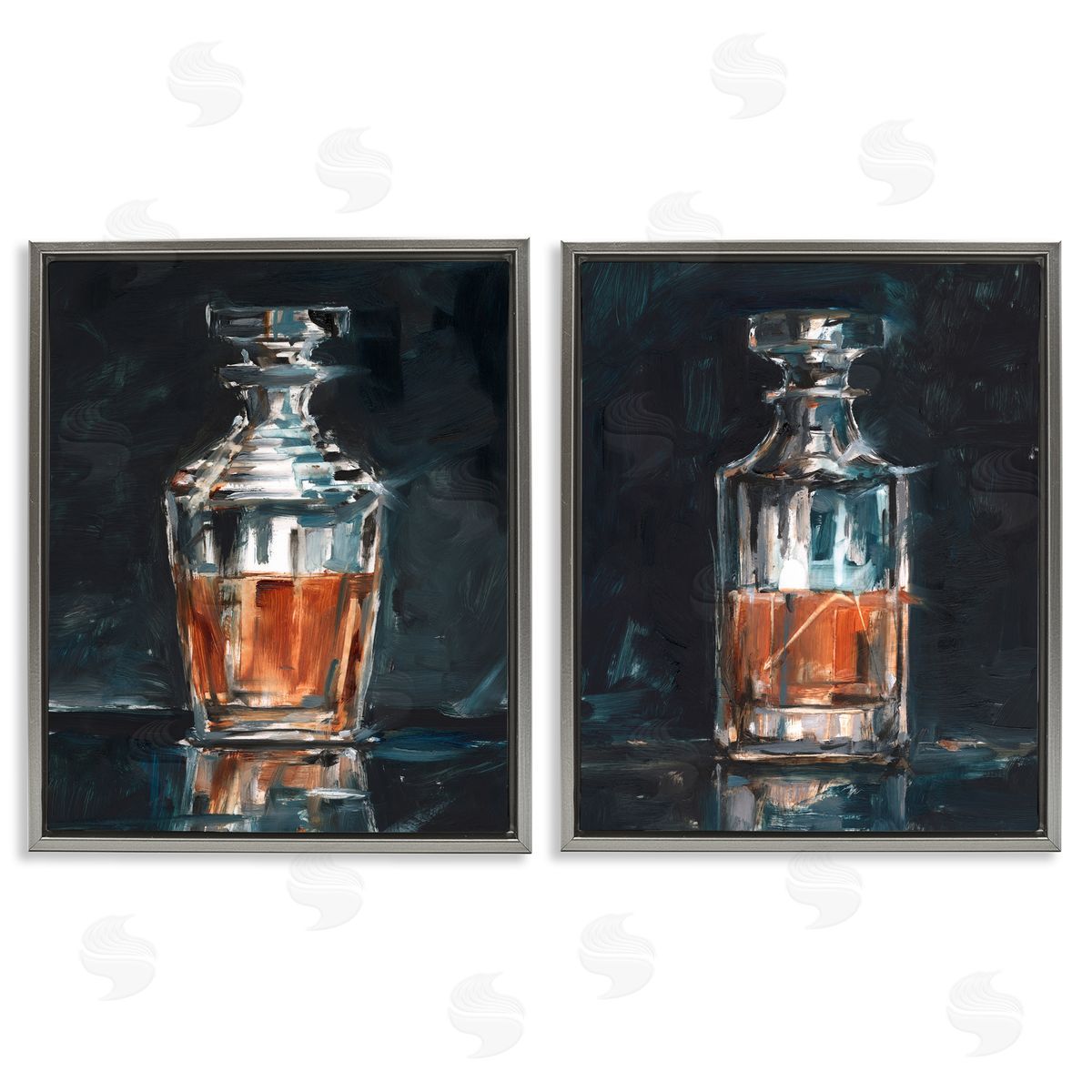Ethan Harper Abstract Whiskey Decanters Gray Floating Frame Canvas Wall Art Print