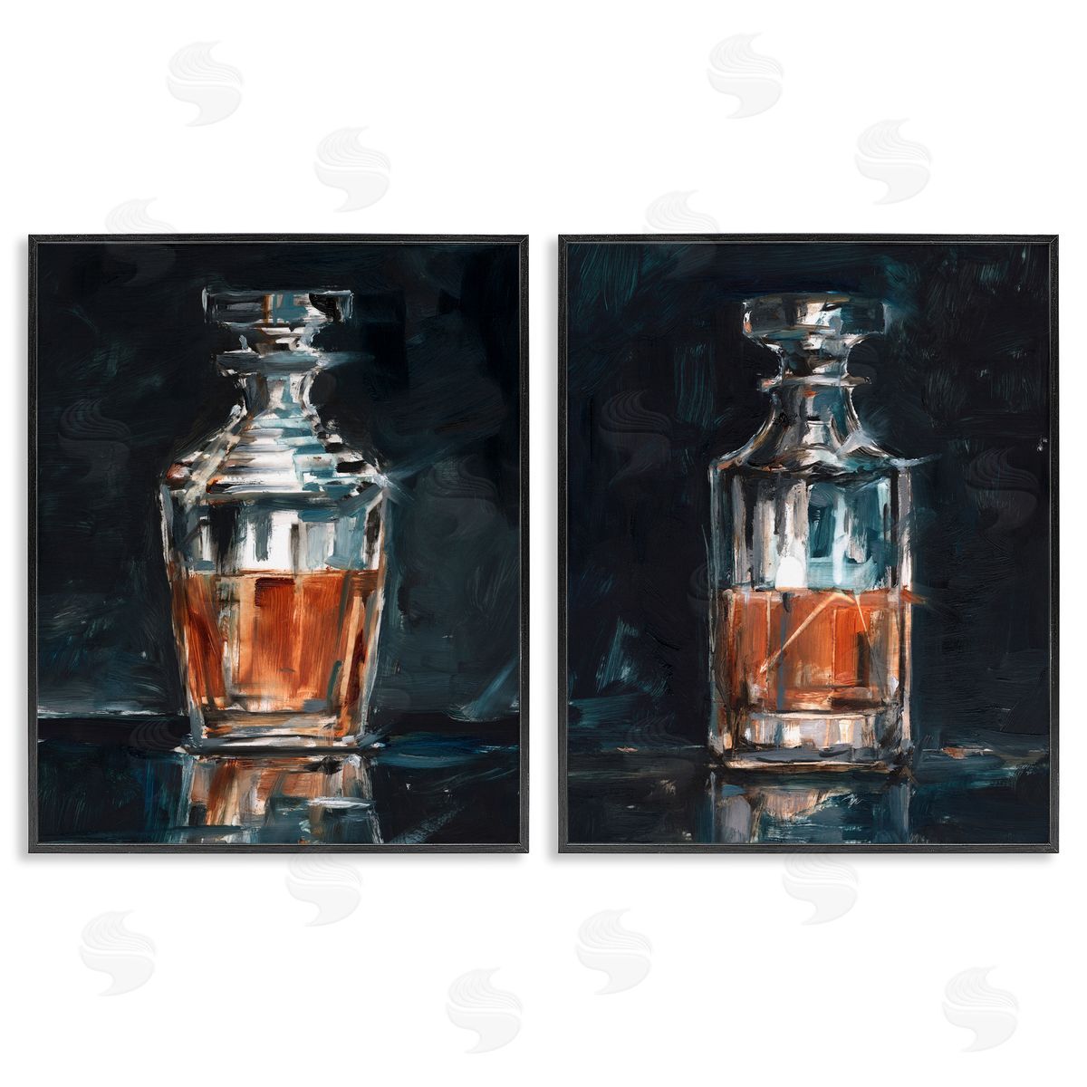 Ethan Harper Abstract Whiskey Decanters Black Framed Giclee Wall Art Print
