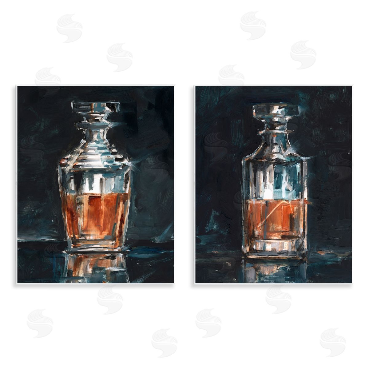 Ethan Harper Abstract Whiskey Decanters Wooden Wall Plaque Art Print