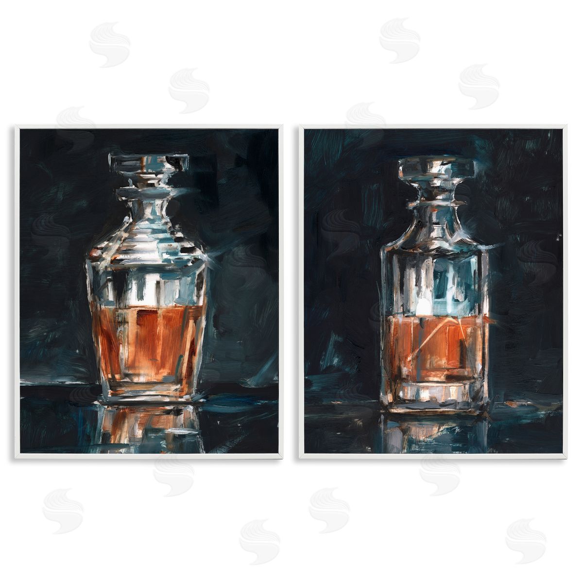 Ethan Harper Abstract Whiskey Decanters White Framed Giclee Wall Art Print