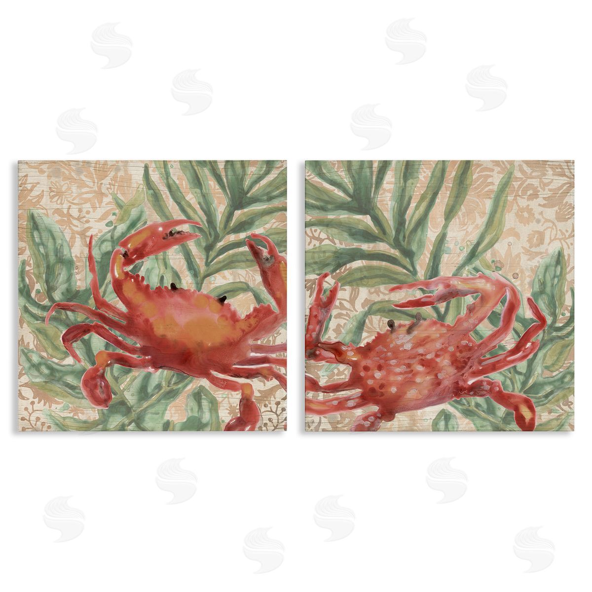 June Erica Vess Red Crab & Seaweed  Canvas Wall Art Print