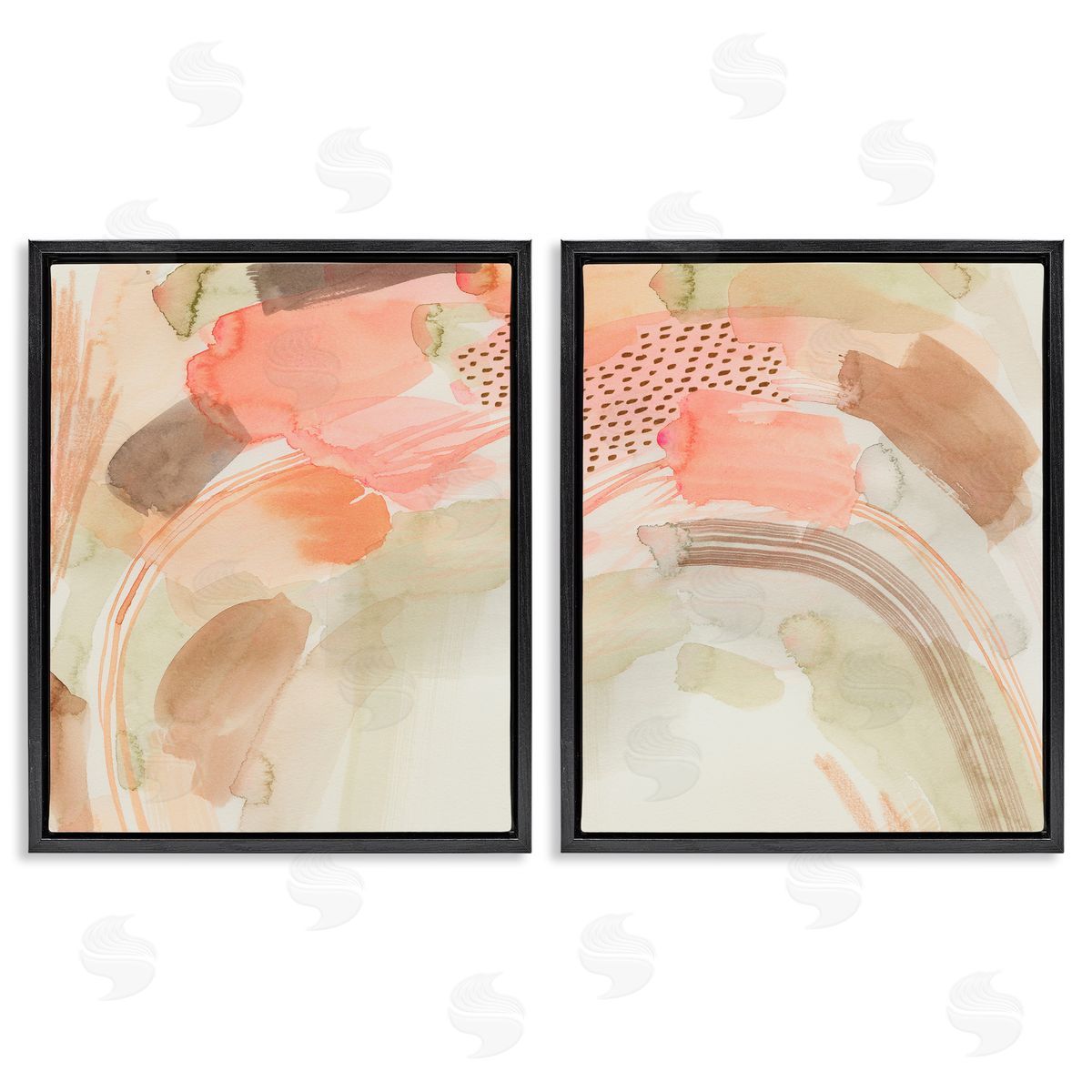 Grace Popp Pink Peach Abstract Watercolor Black Floating Frame Canvas Wall Art Print