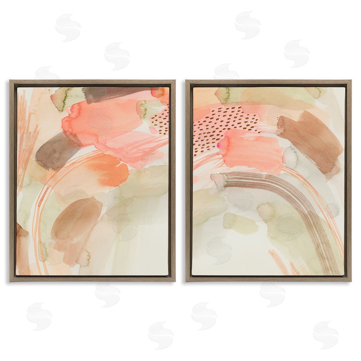 Grace Popp Pink Peach Abstract Watercolor Brown Floating Frame Canvas Wall Art Print