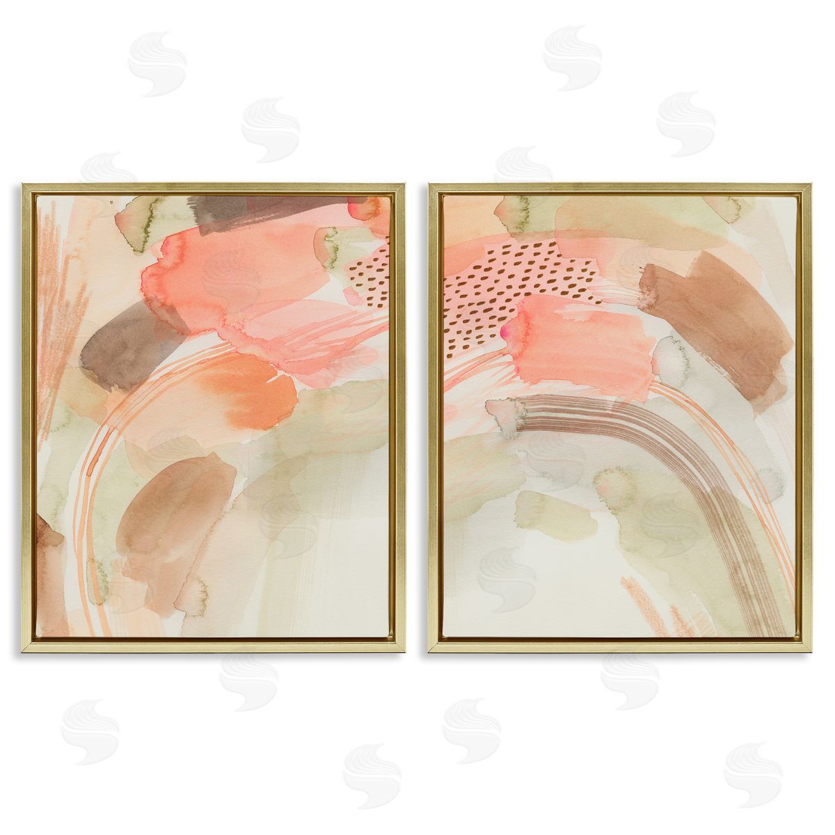 Grace Popp Pink Peach Abstract Watercolor Gold Floating Frame Canvas Wall Art Print