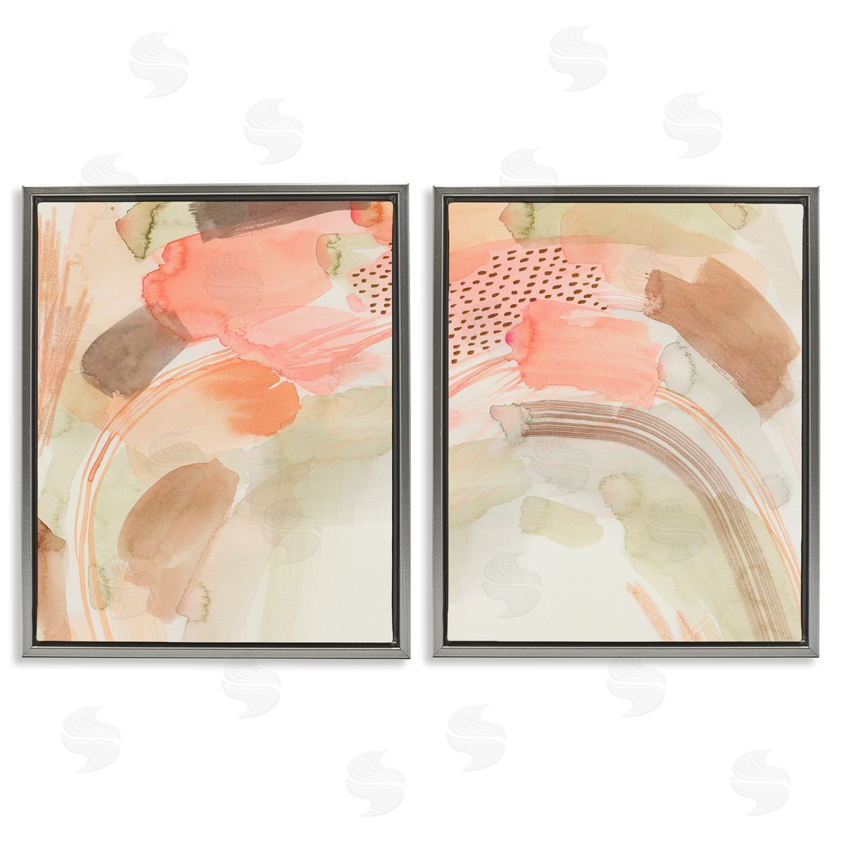 Grace Popp Pink Peach Abstract Watercolor Gray Floating Frame Canvas Wall Art Print