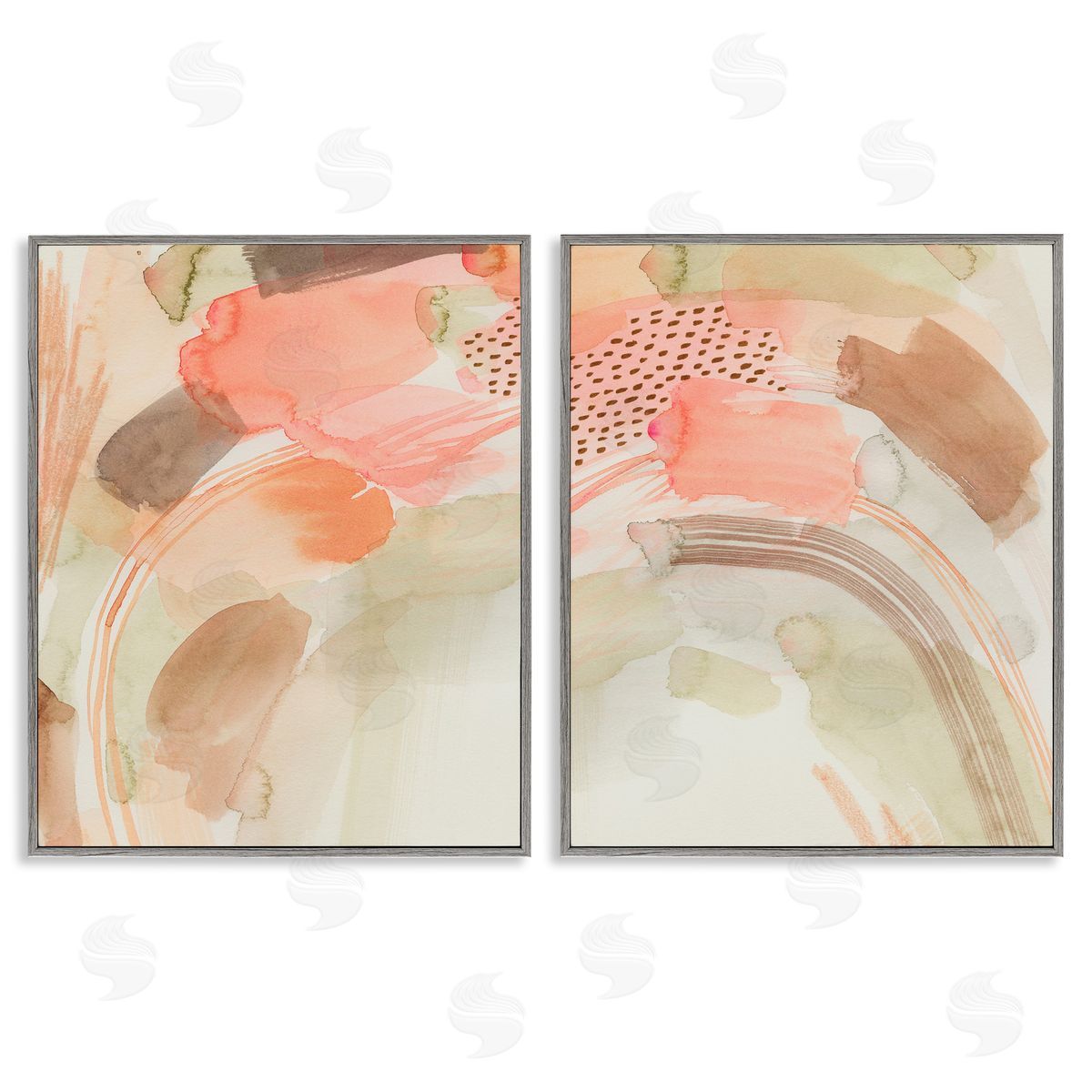 Grace Popp Pink Peach Abstract Watercolor Gray Framed Giclee Wall Art Print