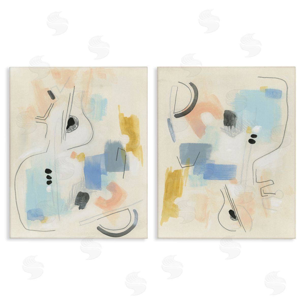 June Erica Vess Pastel Shapes Lines Patches  Canvas Wall Art Print