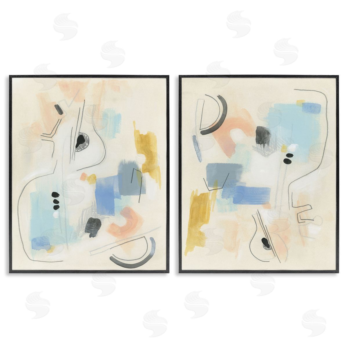 June Erica Vess Pastel Shapes Lines Patches  Black Framed Giclee Wall Art Print