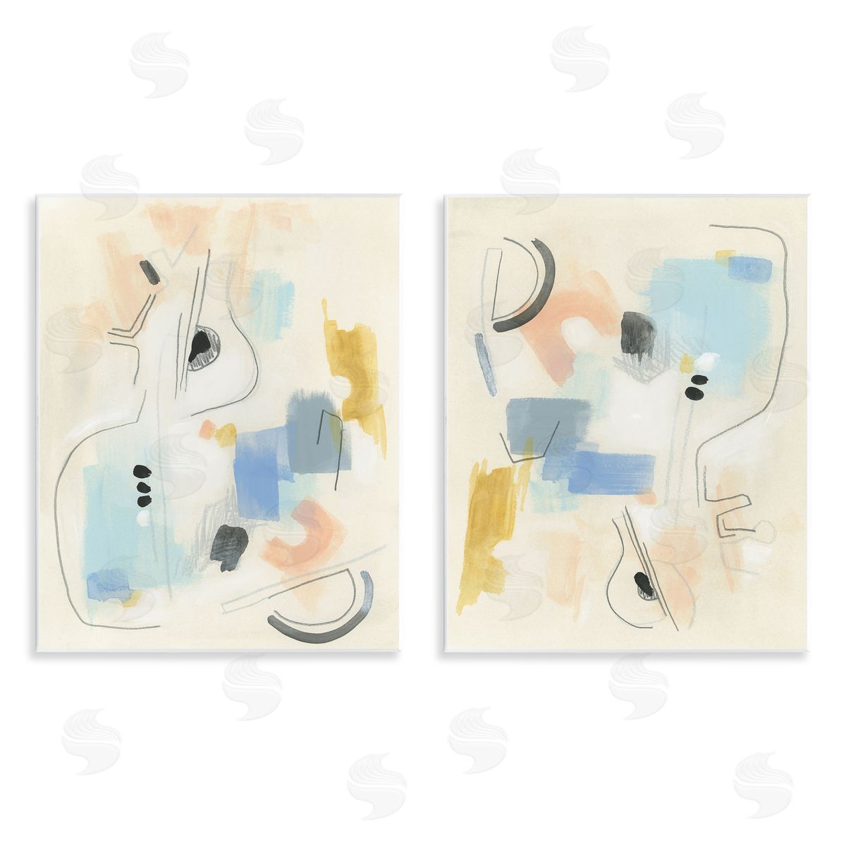 June Erica Vess Pastel Shapes Lines Patches  Wooden Wall Plaque Art Print