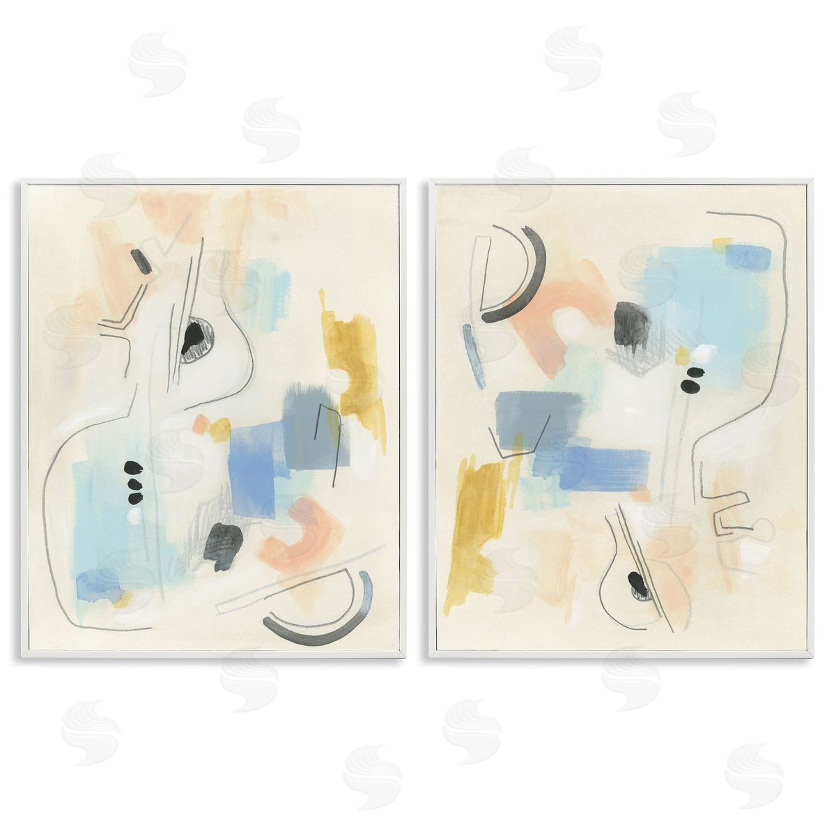 June Erica Vess Pastel Shapes Lines Patches  White Framed Giclee Wall Art Print