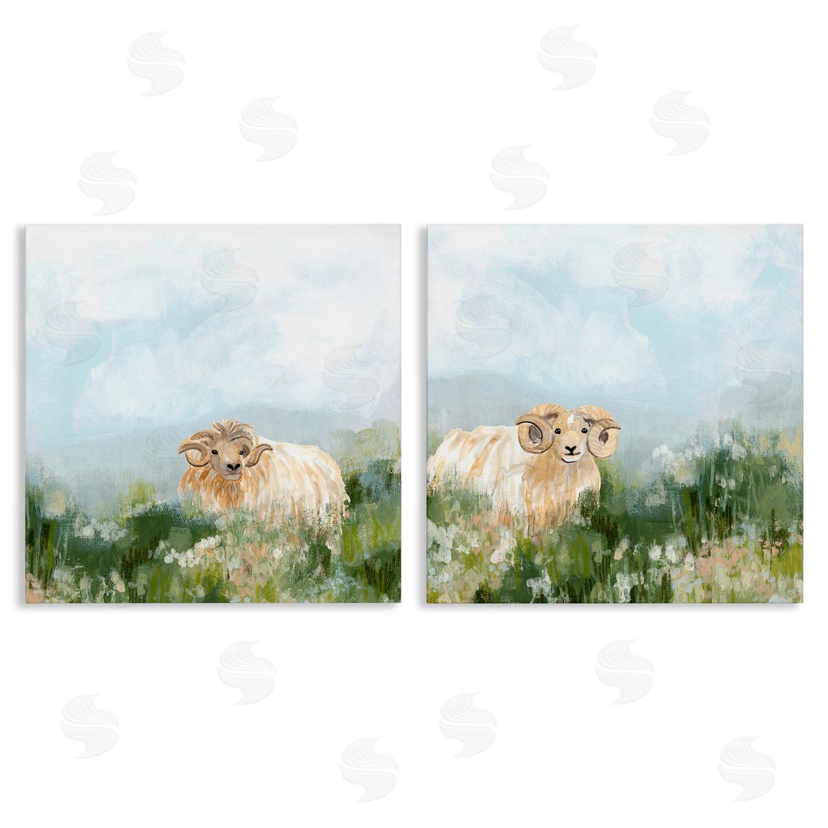 June Erica Vess Curly-Horned Sheep Field Canvas Wall Art Print