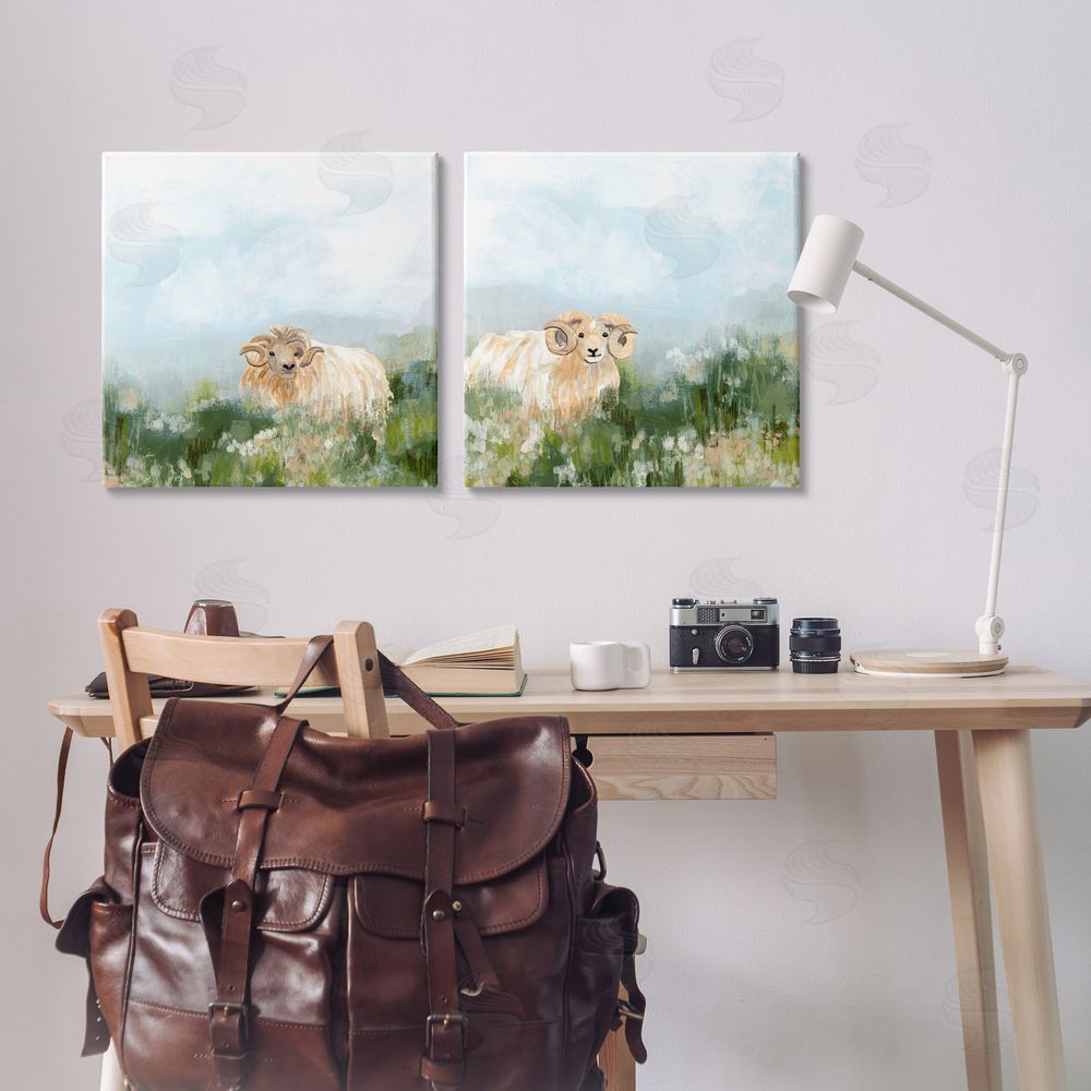June Erica Vess Curly-Horned Sheep Field Canvas Wall Art Print in Room