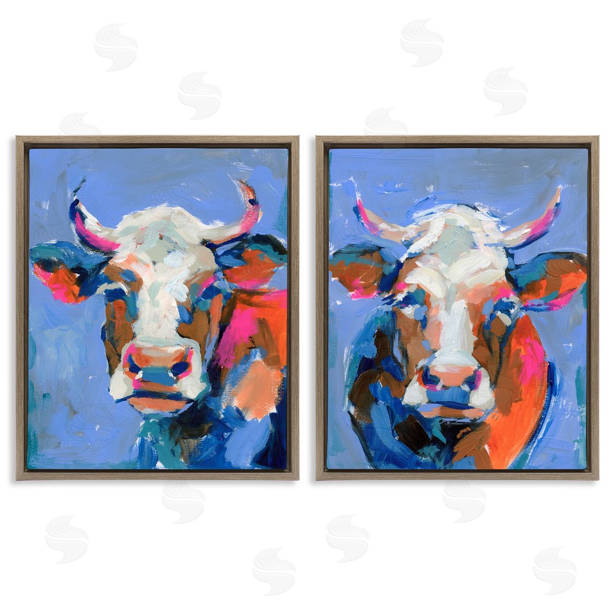 Victoria Barnes Guernsey Cow Horned Portrait Brown Floating Frame Canvas Wall Art Print