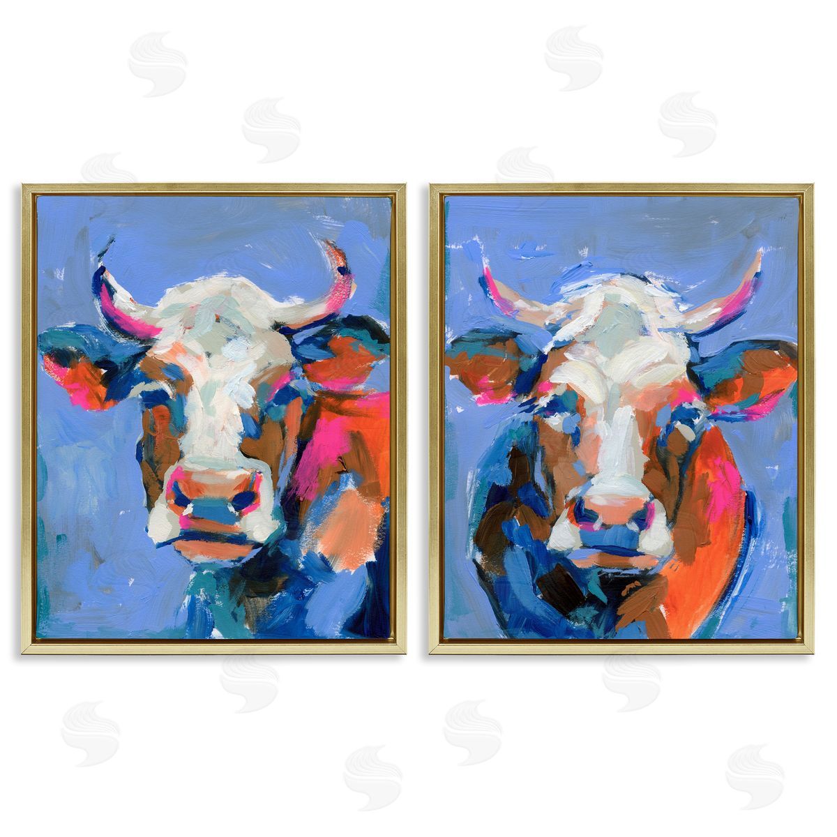 Victoria Barnes Guernsey Cow Horned Portrait Gold Floating Frame Canvas Wall Art Print