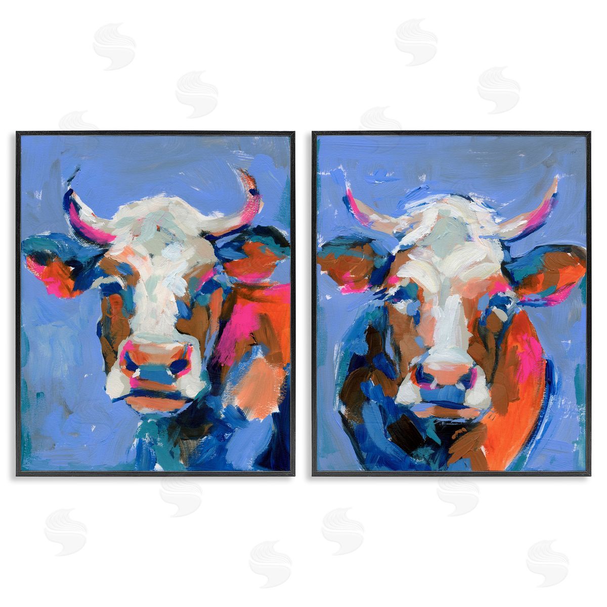 Victoria Barnes Guernsey Cow Horned Portrait Black Framed Giclee Wall Art Print